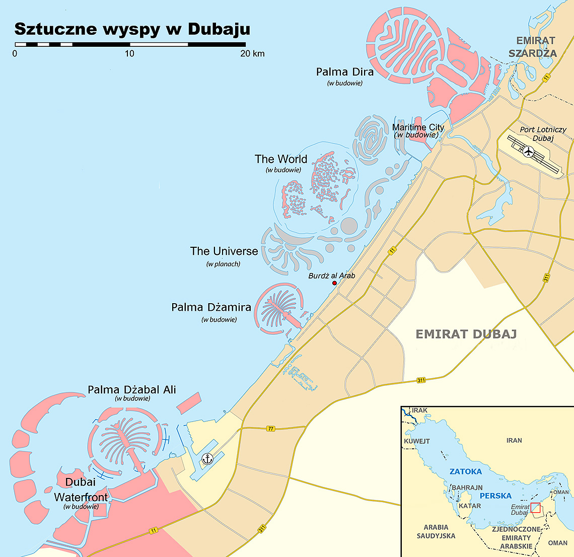 Искусственные острова в Дубае (схема расположения искусственных островов)