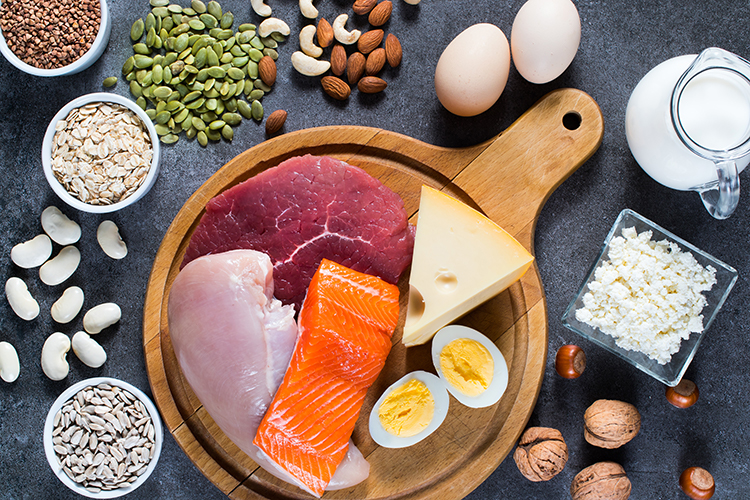 High-Protein Foods Such as Meat, Fish, Dairy, Eggs, Buckwheat, Oatmeal, Nuts, Beans, Pumpkin and Sunflower Seeds
