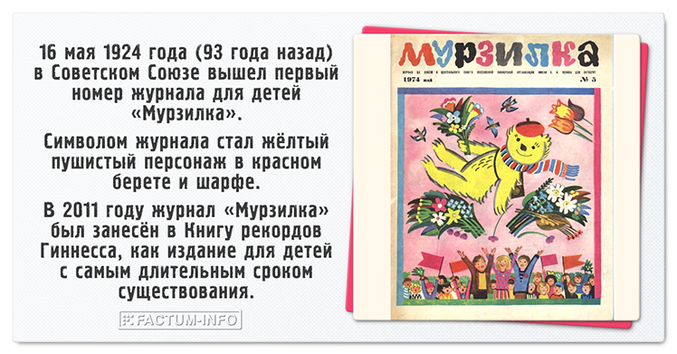 La aparición de la revista Murzilka, simbolizada por un personaje amarillo esponjoso con una boina roja y una bufanda.