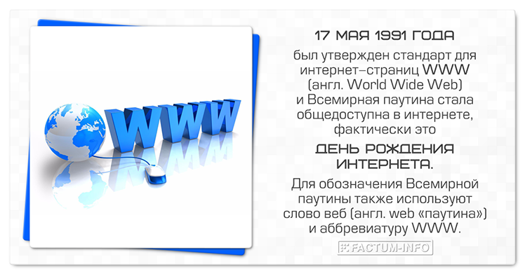 Se aprobó el advenimiento de Internet, la World Wide Web, el estándar para las páginas de Internet WWW.