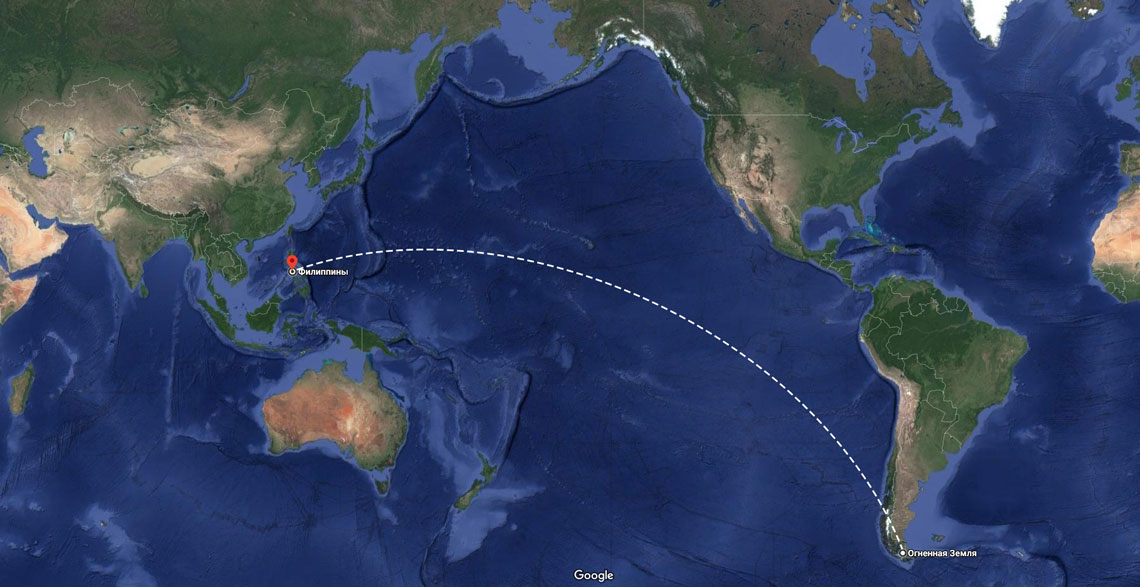 Anggaran laluan Ferdinand Magellan merentasi Lautan Pasifik