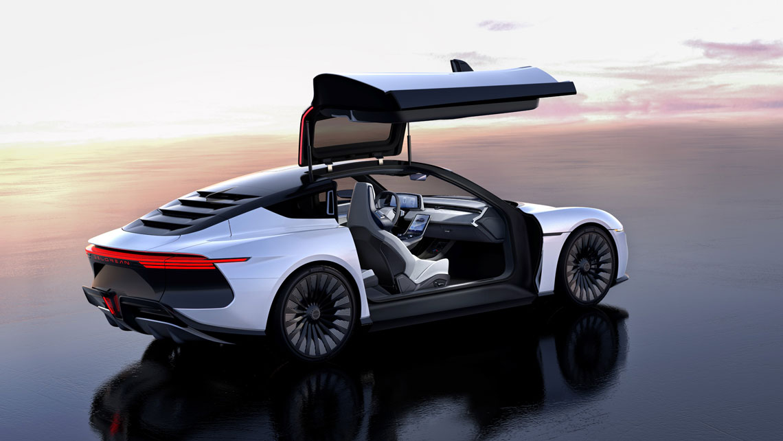DeLorean je zpět jako elektromobil s obrovskými „racčími křídly“ – DeLorean Alpha5