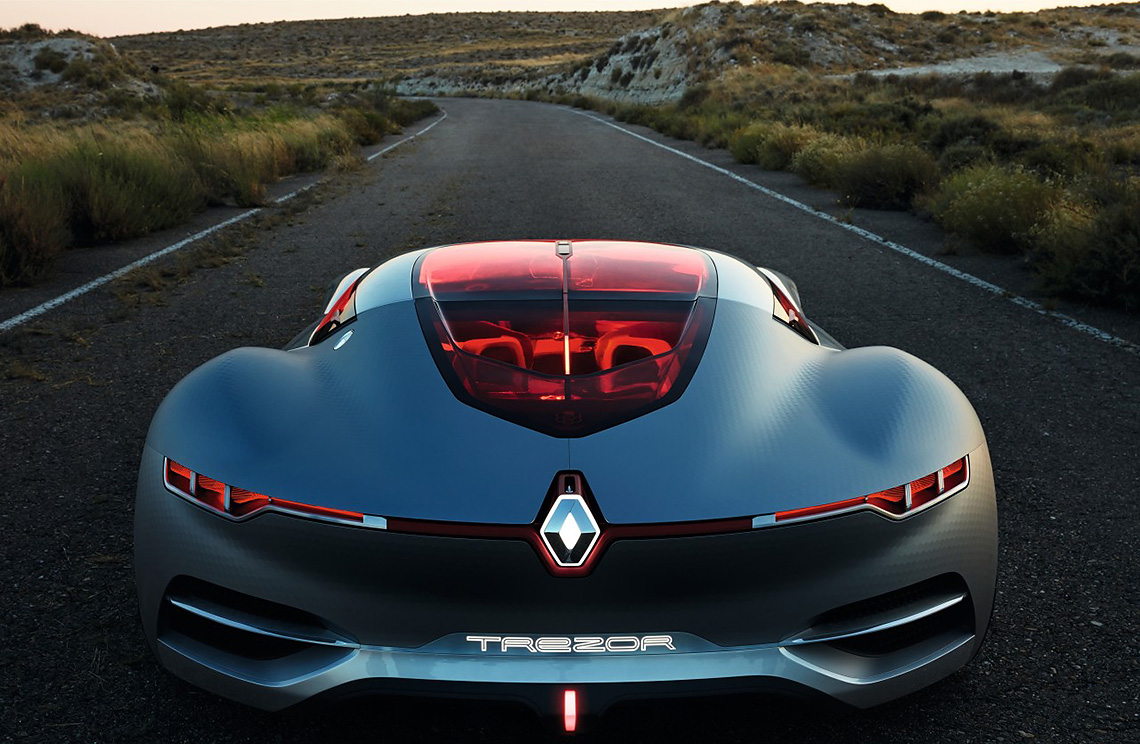 La société française Renault a enfin présenté le résultat des travaux menés depuis 2010. Le concept de voiture électrique Trezor est une nouvelle approche des supercars avec un panneau rabattable.