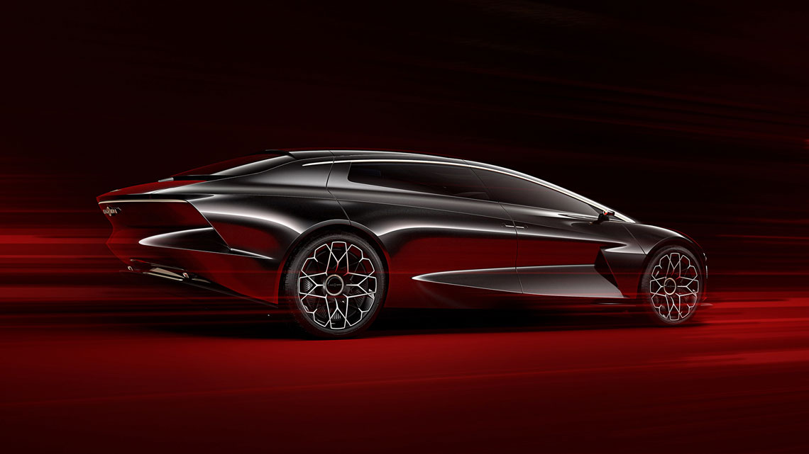 The interior of the Lagonda Vision Concept uses not only cutting-edge materials like carbon fiber and ceramics, but also some of the oldest and finest that have been rarely seen in the automotive industry lately, like cacheters and silk.