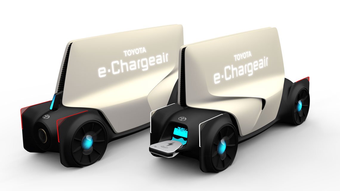 Toyota e-Chargeair adalah stasiun pengisian daya bergerak otonom yang mengisi bahan bakar mobil listrik lain di kota dengan cara tanpa kontak.