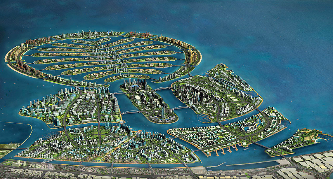 Palm Deira (Projektansicht der Insel). Der größte der drei. Baubeginn war im November 2004