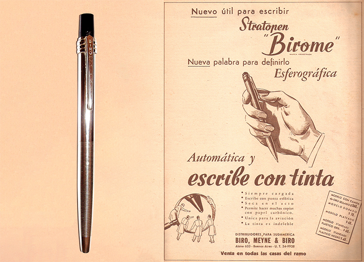 The First Birome Ballpoint Pen Produced in Argentina and Owned by the Fiadone Family. Birome Advertisement in the Argentine Magazine Leoplán