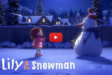 Julekort tegnefilm "Lily and the Snowman"